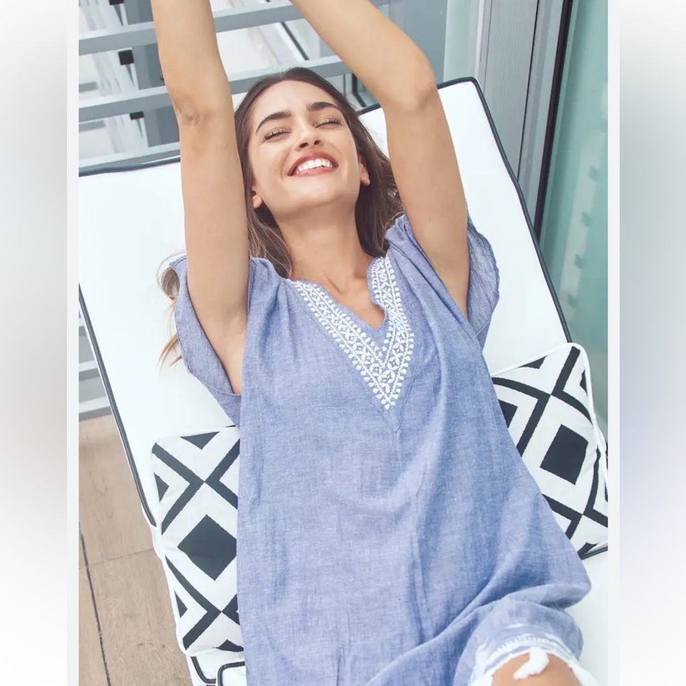 Subtle‎ Luxary Light Blue Mermaid Embroidered Chambray Tunic Dress. Size M/L